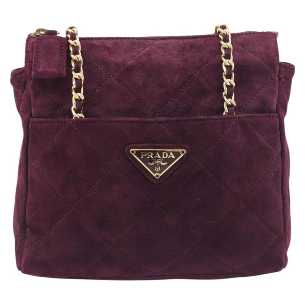 Prada Vintage Chain Flap Suede Burgundy Suede Shoulder Bag Bag